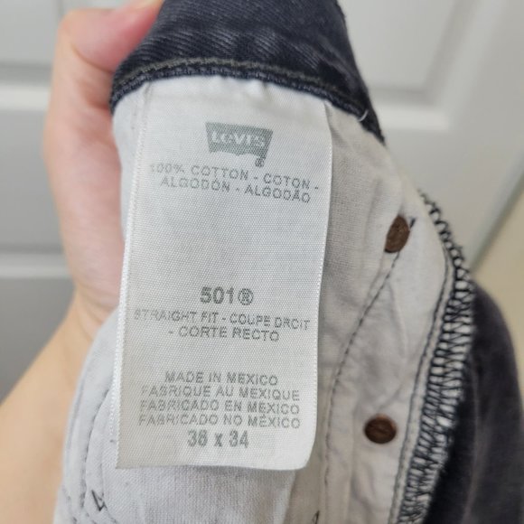 LEVI'S 501 Men Straight Fit-Coupe Droit Black Jean 36x34 - Picture 3 of 8